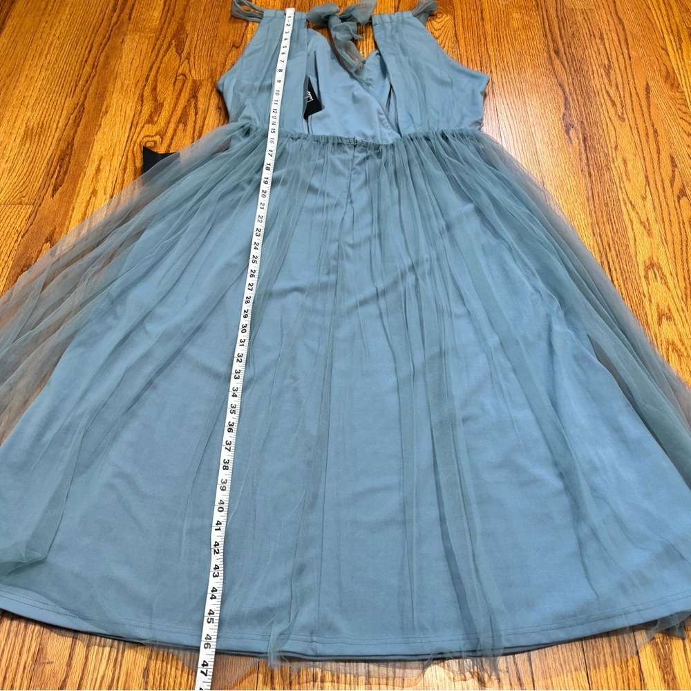 Lulu's NEW/Tag XL Ambiance Slate Blue Mesh Tulle Prom Wedding Party Midi dress - Picture 13 of 16